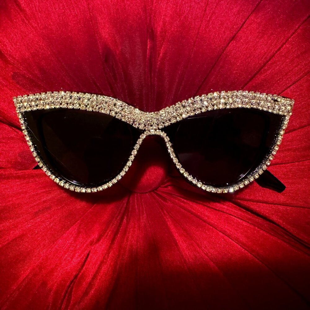 SALE!  Black Cat Eye Rhinestone Encrusted Black Lenses Womens Accessories.